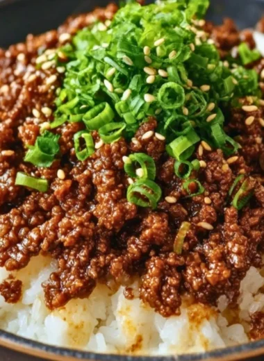 Korean Ground Beef Bowl with vegetables served in a bowl