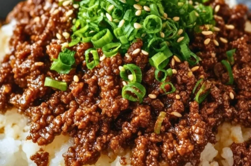 Korean Ground Beef Bowl with vegetables served in a bowl