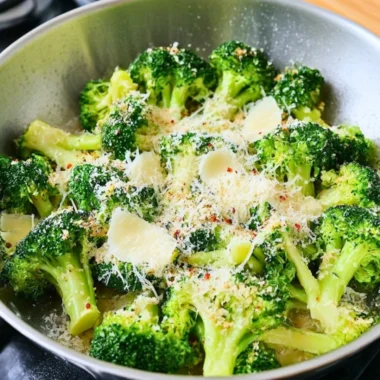 Delicious Garlic Parmesan Broccoli dish garnished with cheese and garlic