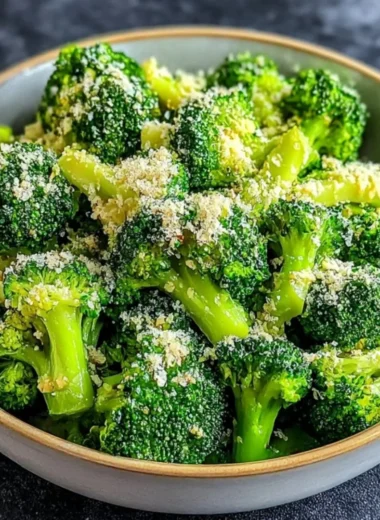 Longhorn Garlic Parmesan Broccoli garnished with cheese and garlic