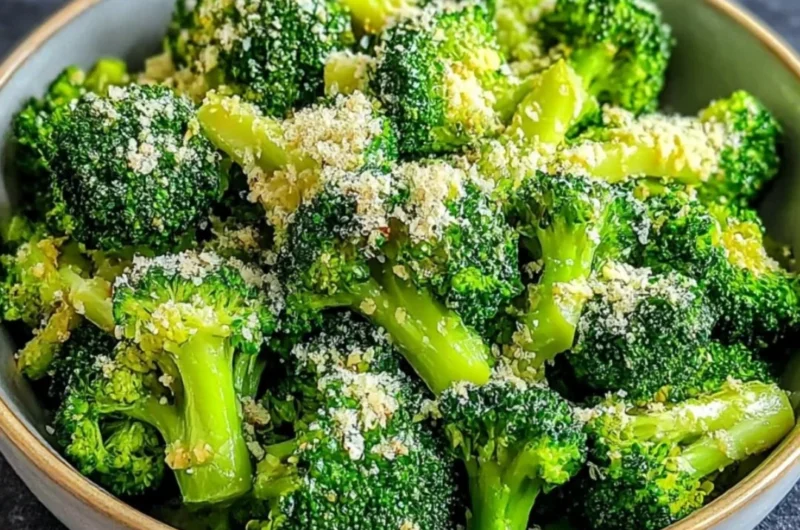 Longhorn Garlic Parmesan Broccoli garnished with cheese and garlic