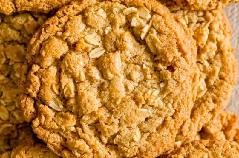 Homemade peanut butter oatmeal cookies on a wooden table