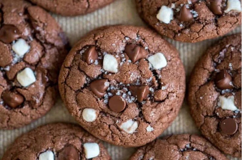 Delicious hot chocolate cookies fresh from the oven, perfect for holiday baking.