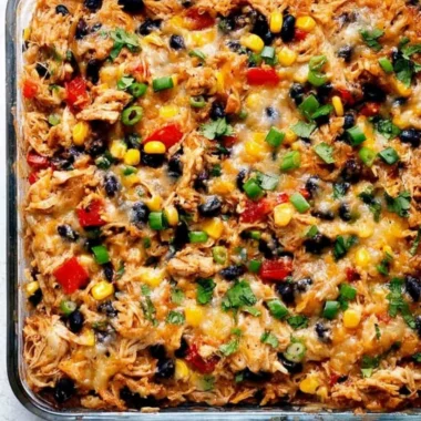 Delicious Protein Burrito Casserole topped with fresh ingredients