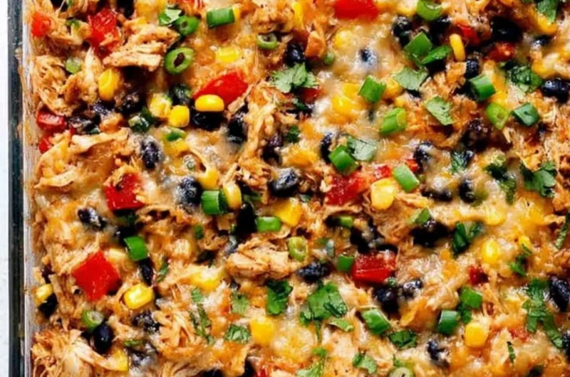 Delicious Protein Burrito Casserole topped with fresh ingredients