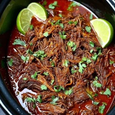 Deliciously tender Crockpot Barbacoa Beef served in tacos
