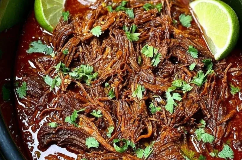 Deliciously tender Crockpot Barbacoa Beef served in tacos