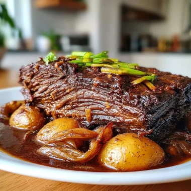 Juicy slow cooked beef brisket served with sides