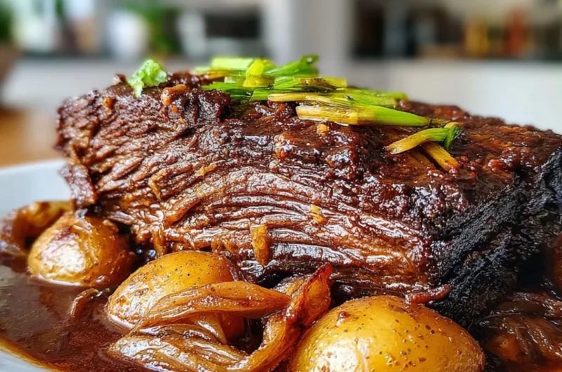 Juicy slow cooked beef brisket served with sides