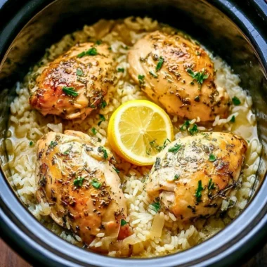 Slow Cooker Lemon Herb Chicken and Rice served with fresh vegetables