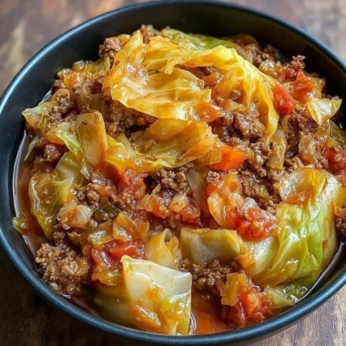 Delicious slow cooker unstuffed cabbage rolls in a bowl garnished with herbs
