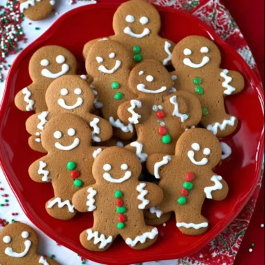 Delicious soft and chewy gingerbread men cookies decorated with icing.