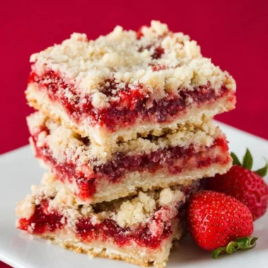 Delicious homemade strawberry crumb bars with a buttery crumb topping