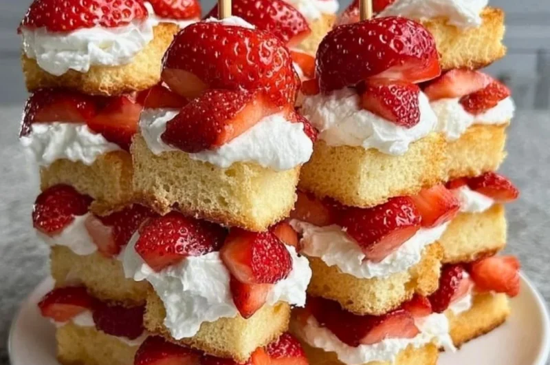 Strawberry Shortcake Kabobs with fresh strawberries and whipped cream