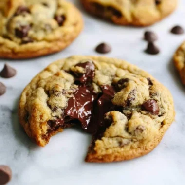 Delicious homemade chocolate chip cookies on a plate.