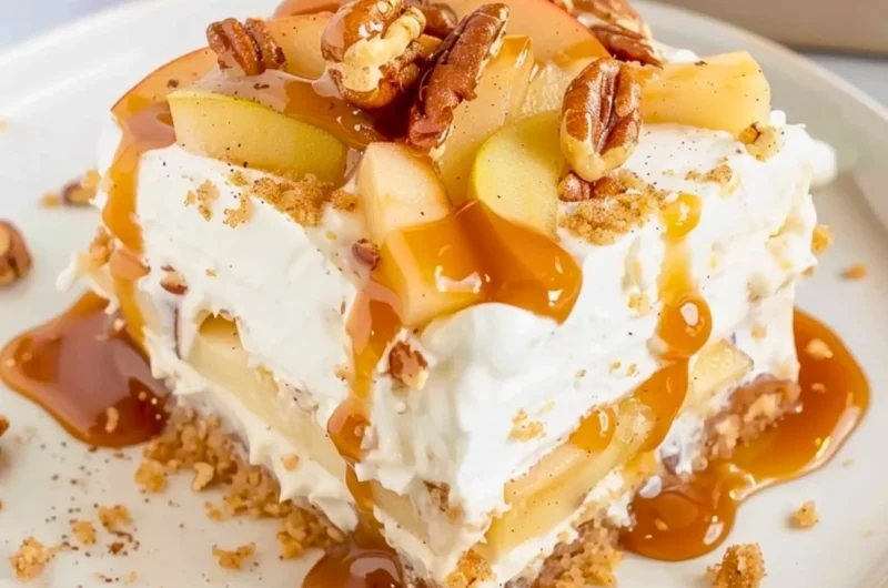 Delicious Apple Delight dessert with creamy layers and graham cracker crust
