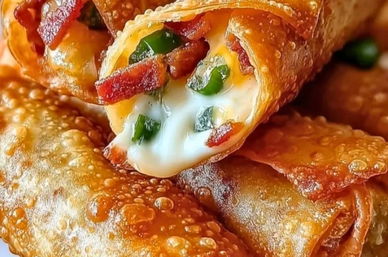 Crispy Bacon Jalapeño Popper Eggrolls served with creamy dip