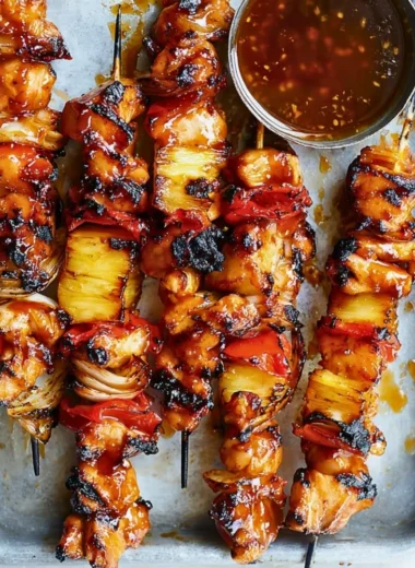 Delicious BBQ-Teriyaki Chicken Kabobs grilled to perfection.
