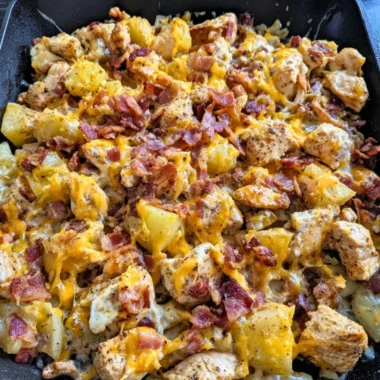 Blackstone Chicken Bacon Ranch Skillet with crispy chicken and bacon