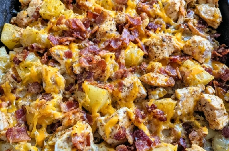 Blackstone Chicken Bacon Ranch Skillet with crispy chicken and bacon
