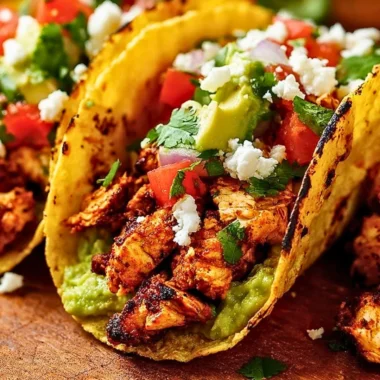 Delicious Chicken Street Tacos served with fresh toppings and lime garnish