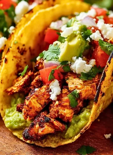 Delicious Chicken Street Tacos served with fresh toppings and lime garnish