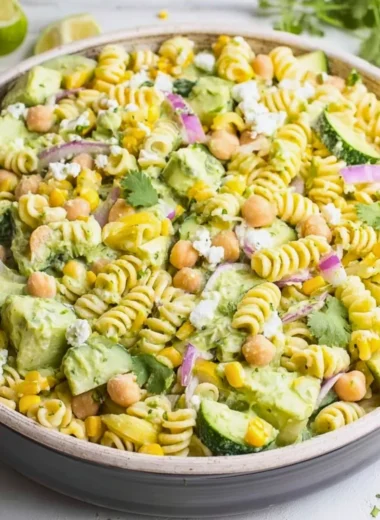 Fresh and vibrant cilantro lime pasta salad with vegetables and dressing