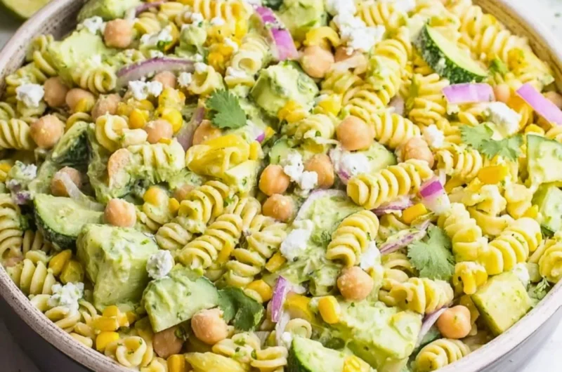 Fresh and vibrant cilantro lime pasta salad with vegetables and dressing