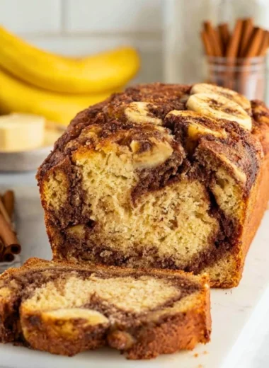 Delicious cinnamon swirl banana bread fresh out of the oven