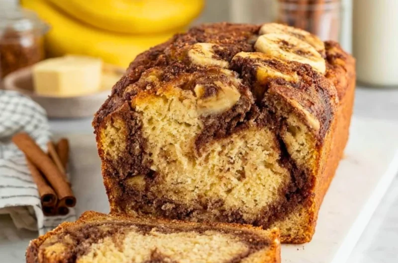 Delicious cinnamon swirl banana bread fresh out of the oven