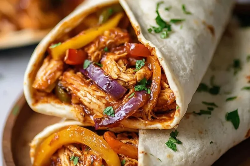 Delicious Crockpot Chicken Fajitas served on a plate with colorful vegetables