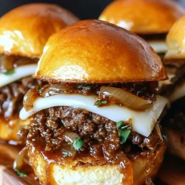 Delicious French Onion Beef Sloppy Joes served with melted cheese and onions