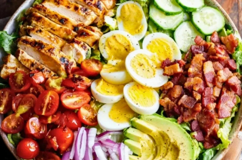 Grilled Chicken Cobb Salad with fresh vegetables and toppings