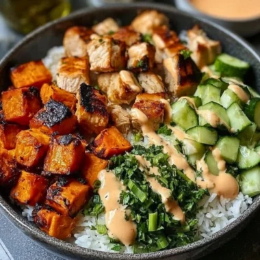 Fresh grilled chicken salad with mixed greens and colorful vegetables