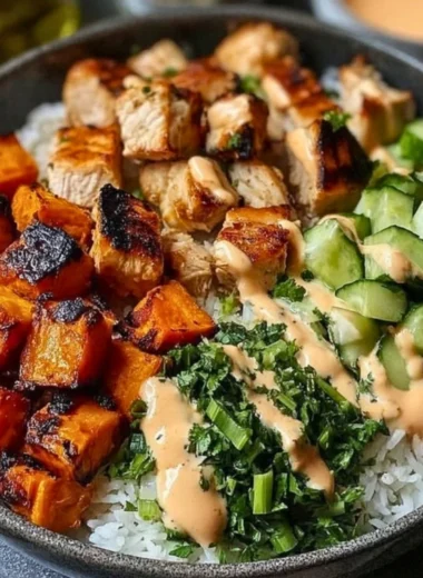 Fresh grilled chicken salad with mixed greens and colorful vegetables