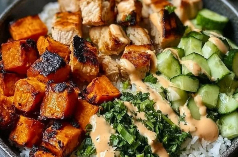 Fresh grilled chicken salad with mixed greens and colorful vegetables