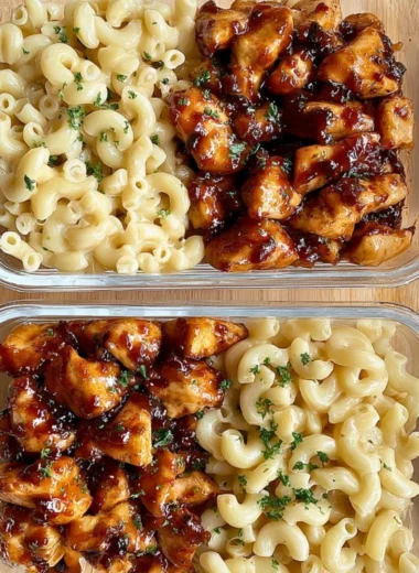 Delicious Honey Pepper Chicken Mac and Cheese dish with a creamy texture