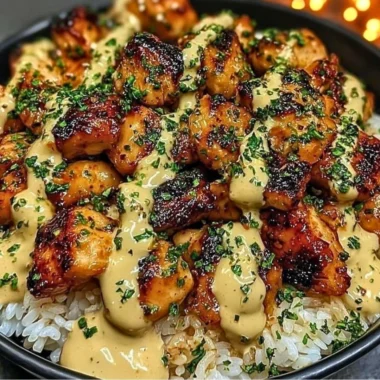 Honey Sriracha Chicken Rice Bowl with Creamy Lime Sauce