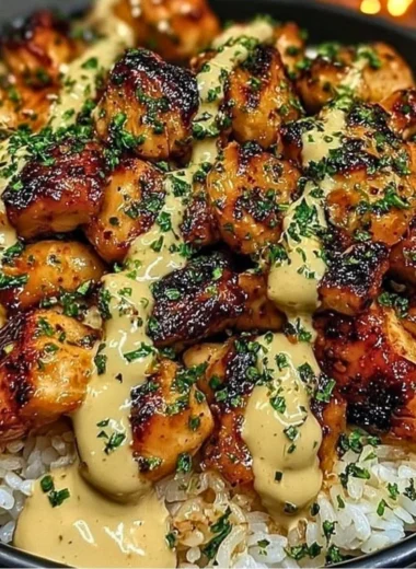 Honey Sriracha Chicken Rice Bowl with Creamy Lime Sauce