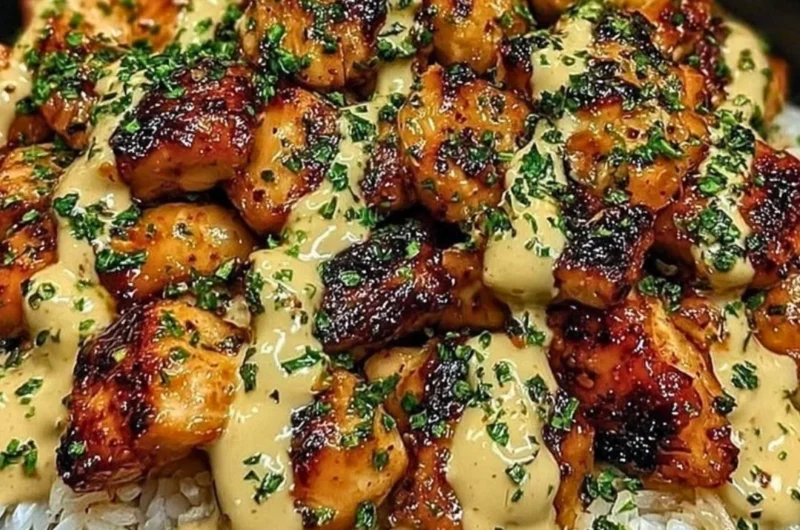 Honey Sriracha Chicken Rice Bowl with Creamy Lime Sauce