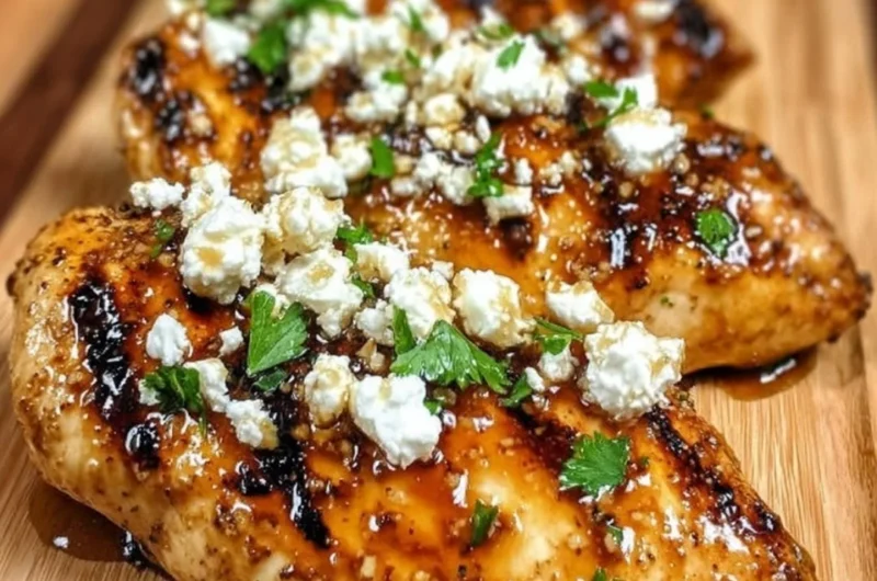 Hot Honey Feta Chicken served with fresh herbs and side dishes
