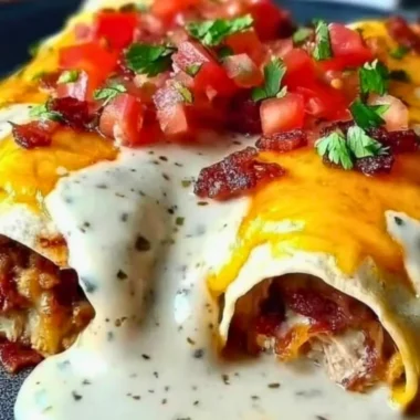 Plate of Jalapeño Popper Cheesy Chicken Enchiladas topped with cheese and jalapeños