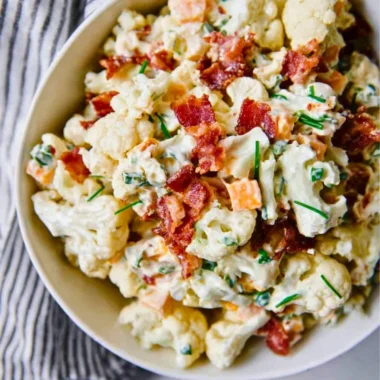 Loaded Cauliflower Salad with fresh veggies and creamy dressing