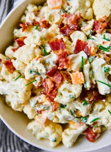 Loaded Cauliflower Salad with fresh veggies and creamy dressing