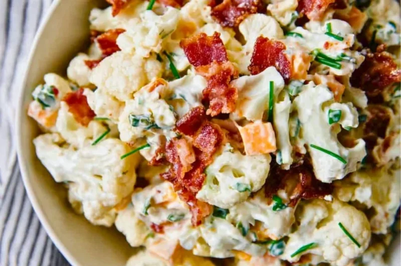 Loaded Cauliflower Salad with fresh veggies and creamy dressing