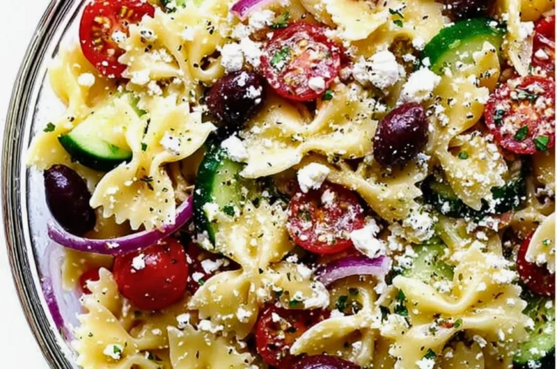 Colorful Mediterranean Pasta Salad with fresh vegetables and herbs