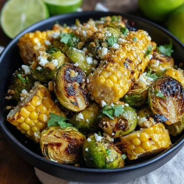 Mexican street corn Brussels sprouts topped with cheese and spices