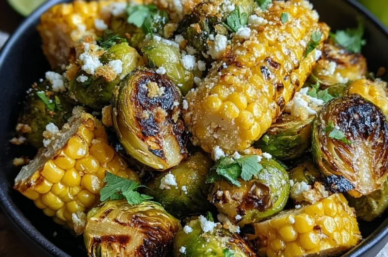 Mexican street corn Brussels sprouts topped with cheese and spices