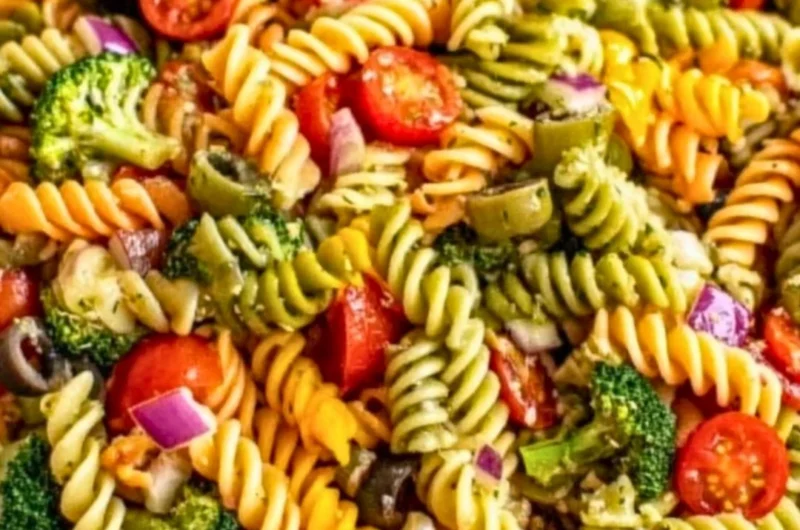Colorful and fresh pasta salad with vegetables in a bowl