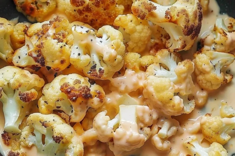 Delicious serving of creamy cauliflower mac and cheese in a bowl